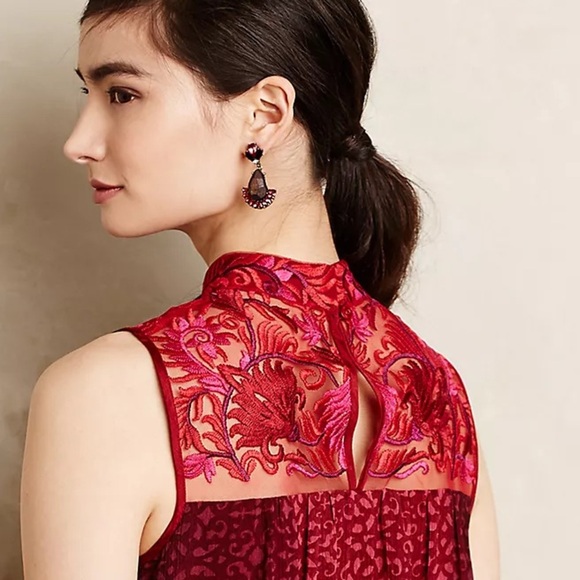 NIKI MAHAJAN AMARA EMBROIDERED CHIFFON SWING DRESS SZ 2 ~ ANTHROPOLOGIE - Picture 1 of 7